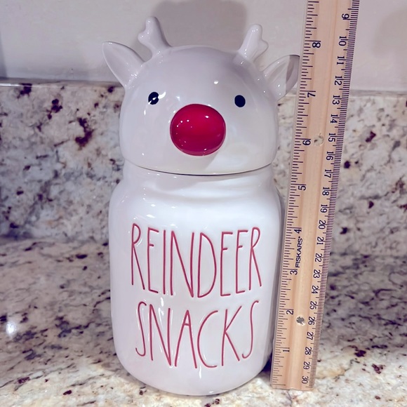 Rae Dunn Rudolf Reindeer Snacks Container White & Red Christmas Decor Holiday - Picture 8 of 11